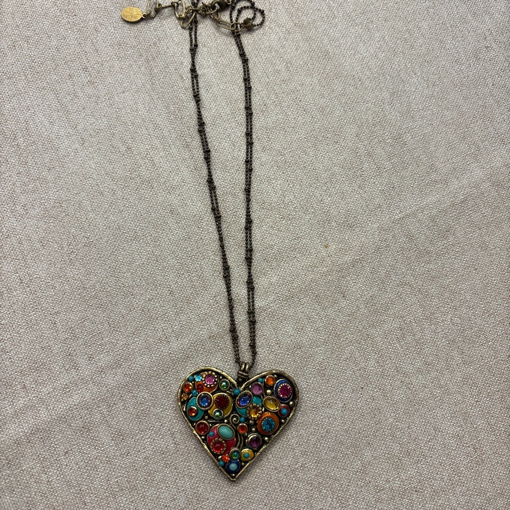 Michal Golan Multicolor Heart Pendant Necklace – Mosaic Crystal Design